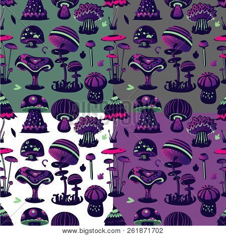 Vector Seamless Pattern With Magic Mushroom. Cartoon Background. Decorative Texture.