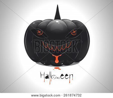 Vector Illustration Of A Halloween Black Pumpkin In The Form Of A Shark