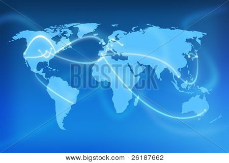 World map with lines between the world's cities