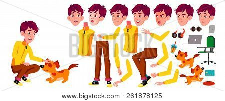 Teen Boy Vector. Animation Creation Set. Face Emotions, Gestures. Active, Expression. Animated. For 