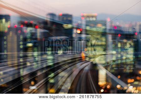 City Blur Light Double Exposure Train Track Motion, Abstract Background