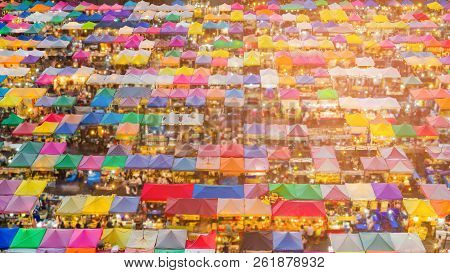 Aerial View Multiple Colour Market Roof Top, Flea Market