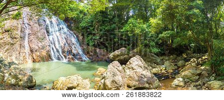 Namuang Waterfall On Koh Samui Island, Thailand In A Summer Day