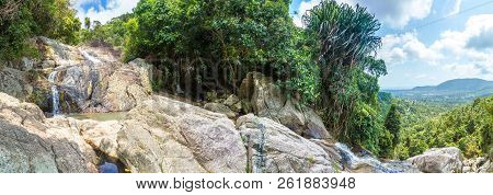 Namuang Waterfall On Koh Samui Island, Thailand In A Summer Day
