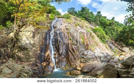Namuang Waterfall On Koh Samui Island, Thailand In A Summer Day