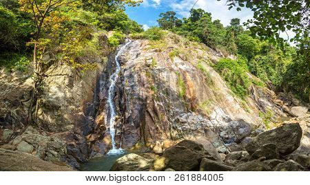 Namuang Waterfall On Koh Samui Island, Thailand In A Summer Day