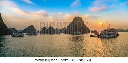 Panorama Of Sunset In Halon Bay, Vietnam In A Summer Day
