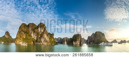 Panorama Of World Natural Heritage Halon Bay, Vietnam In A Summer Day