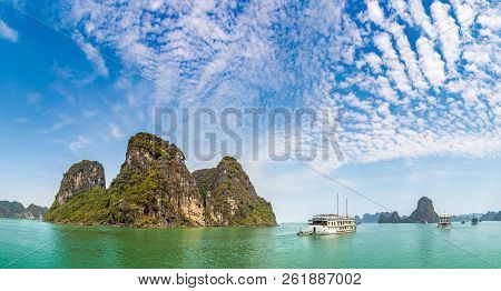 Panorama Of World Natural Heritage Halon Bay, Vietnam In A Summer Day