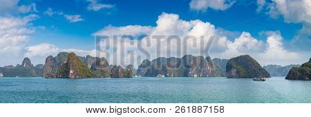 Panorama Of World Natural Heritage Halon Bay, Vietnam In A Summer Day