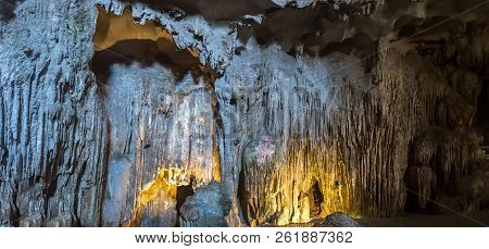 Panorama Of Huge Cave In Halon Bay, Vietnam In A Summer Day