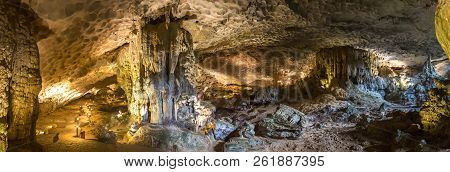 Panorama Of Huge Cave In Halon Bay, Vietnam In A Summer Day