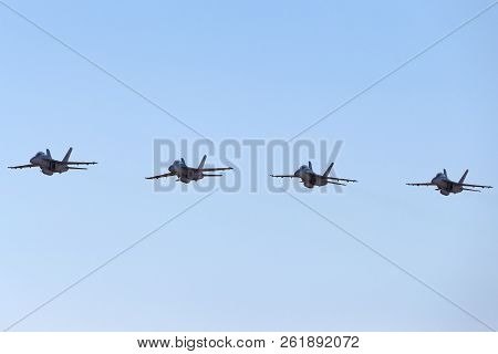 Avalon, Australia - March 1, 2013: Four Royal Australian Air Force (raaf) Boeing F/a-18f Super Horne