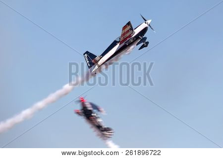 Avalon, Australia - March 3, 2013: Melissa Andrzejewski Flying An Edge 540 Aerobatic Aircraft With S