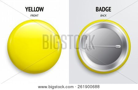 Blank Purple Glossy Badge Or Button. 3d Render. Round Plastic Pin, Emblem, Volunteer Label. Front An