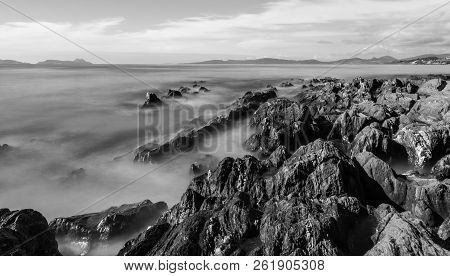 View From Patos Beach In Nigran, Galicia. Cíes Islands Watching Over Like A Sentinel And Appears To 