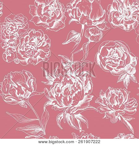 Vector Illustration Sketch - Card With Flowers Chrysanthemum, Peony. Pattern With Flowers. Dahlias, 