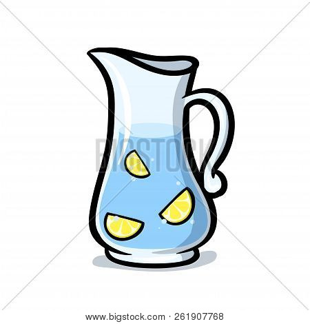 Glass Carafe Of Lemon Water. Lemonade Icon. Flat Vector Illustration. Isolated On White Background.
