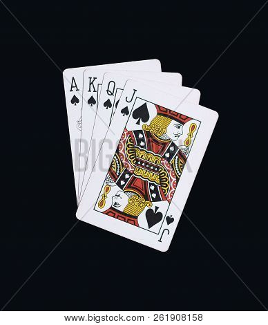 Poker Spades Of J Q K A Playing Cards Isolated On Black