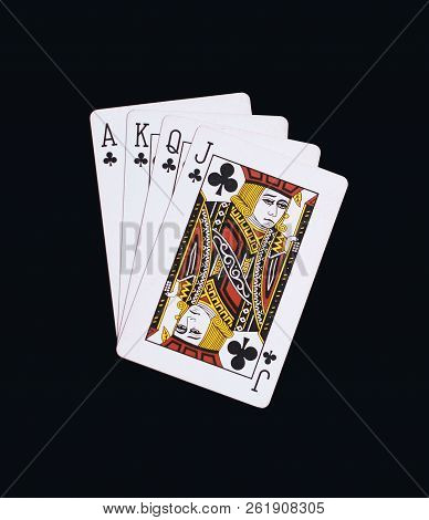 Poker Clubs Of J Q K A Playing Cards Isolated On Black Background