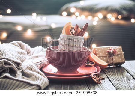Still Life With Home Christmas Decor, Concept Of Celebration And Home Comfort