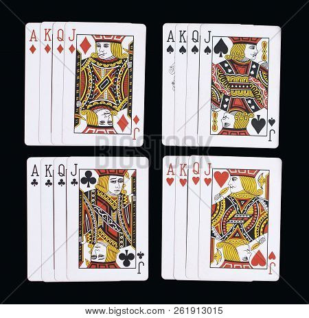 Poker J Q K A Playing Cards Isolated On Black