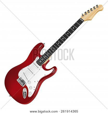 Red Electric Guitar, Classic. Realistic 3d Image. Vector Detailed Illustration Isolated On A White B