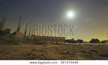Under Constuction Building In Moonlight, Long Exposure Gym, Karachi University 05/11/2014