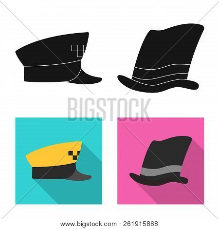 Vector Illustration Of Headgear And Cap Symbol. Set Of Headgear And Accessory Vector Icon For Stock.