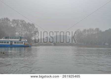 Beautiful Xihu Lake(west Lake) One Of Destination In China With Foggy Or Mist In Winter Season