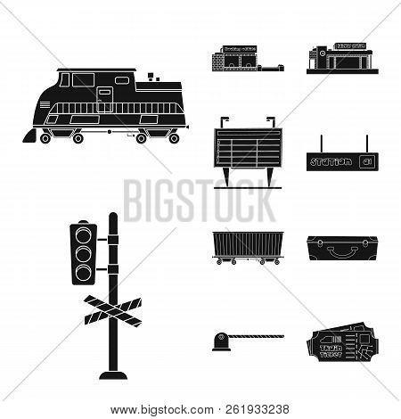 Vector Design Of Train And Station Icon. Set Of Train And Ticket Stock Vector Illustration.