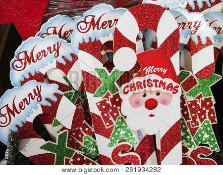 Portrait Of Happy Santa Claus Holding Sack With Gifts