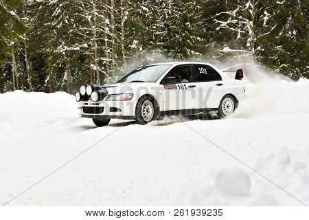 Covasna, Romania - January 14-15, 2017: Unknown Pilots Competing In Winter Rally Covasna 2017 On Jan