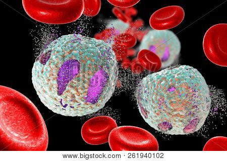 Destruction Of Lymphoblasts. Conceptual 3d Illustration Of Treatment Of Acute Lymphoblastic Leukemia