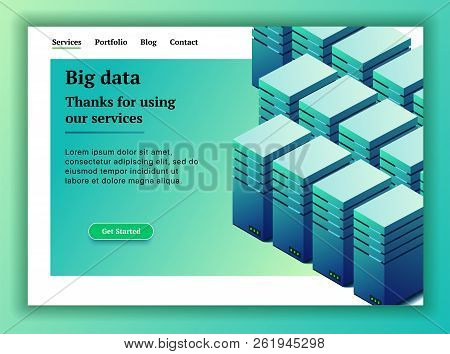 Big Data. Backup Copy. Concept Of Big Data Processing. Datacenter Isometric Vector Illustration. Big