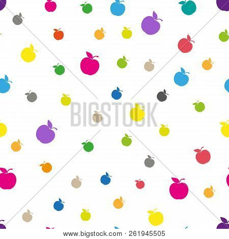 Seamless Pattern With Abstract Color Apples White Background.