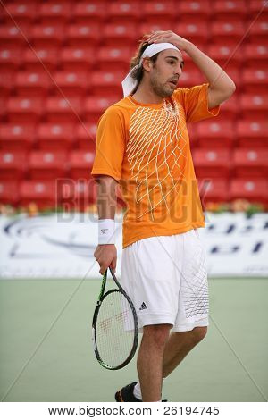Zyprischer Tennisspieler Marcos Baghdatis bei den Qatar Open, January 1, 07, gegen Philip Kohlshreiber.