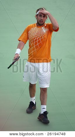 Zyprischer Tennisspieler Marcos Baghdatis bei den Qatar Open, January 1, 07, gegen Philip Kohlshreiber.