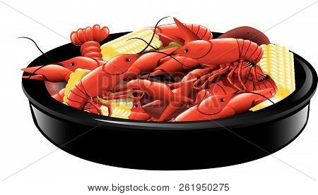 Illustration Of Boiled Crawfish With Corn And Potatoes