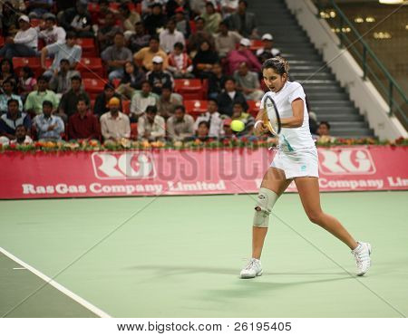 Indická tenisová hvězda Sania Mirza hrál v prvním kole turnaje Katar Open ATP, únor