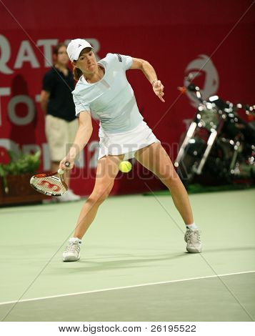 Belgiske tennis stjerne Justine Henin i aktion mod Alicia Molik på Qatar Total Open, Doha, Febr