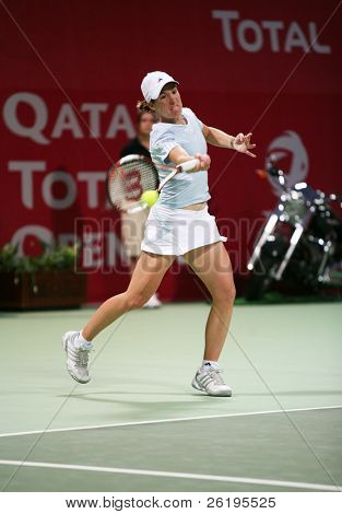 Belgiske tennis stjerne Justine Henin i aktion mod Alicia Molik på Qatar Total Open, Doha, Febr