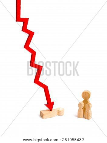 Family Member Hit By Red Arrow. The Concept Of Loss Of A Parent, Loss Of A Breadwinner. Disease Or A