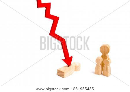 Family Member Hit By Red Arrow. The Concept Of Loss Of A Parent, Loss Of A Breadwinner. Disease Or A