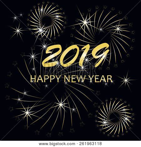 Typography Banner Gold Happy New Year 2019, Congratulation Card On On Black Stock Vector Illustratio
