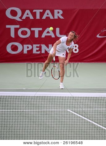 Agnes Szavay z Maďarska na celkové otevřené Katar v Dauhá, únor 2008, během svého prvního kola-ztráta 