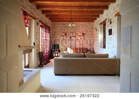 Das Innere des ein Luxus-Villa in Prines Village, Kreta, Griechenland, zum Sommer Ferien
