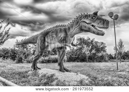 San Marco In Lamis, Italy - June 9: Carnotaurus Dinosaur, Featured In The Dino Park In San Marco In 