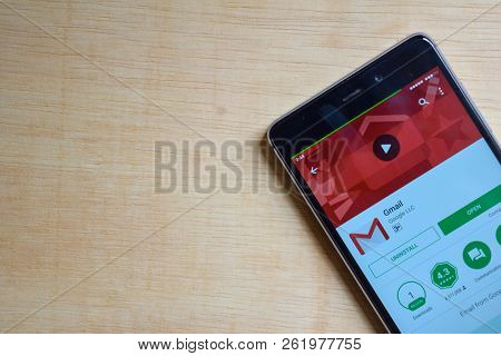 Bekasi, West Java, Indonesia. October 9, 2018 : Gmail Dev App On Smartphone Screen. Gmail Is A Freew