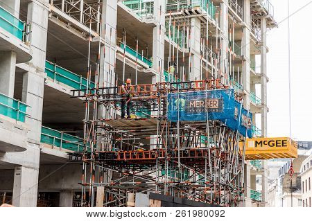 London. September 2018. A View Of Construction Work On The New Radisson Hotel In Trafalgar Square In